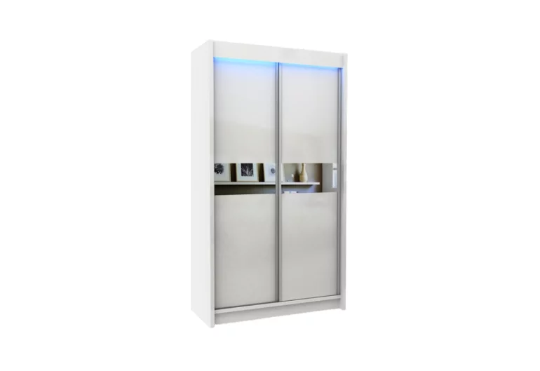 Шкаф с плъзгащи врати и огледало ALEXA, бяло, 120x216x61