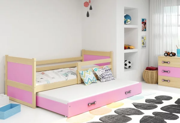 Детско легло FIONA 2 + матрак + решетка БЕЗПЛАТНО, 80x190 cm, бор, розово