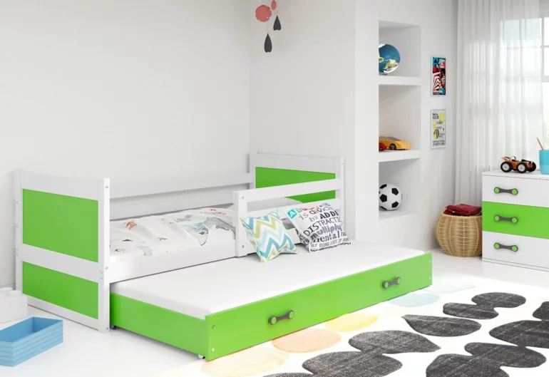 Детско легло FIONA 2 + матрак + решетка БЕЗПЛАТНО, 80x190 cm, бяло, зелено