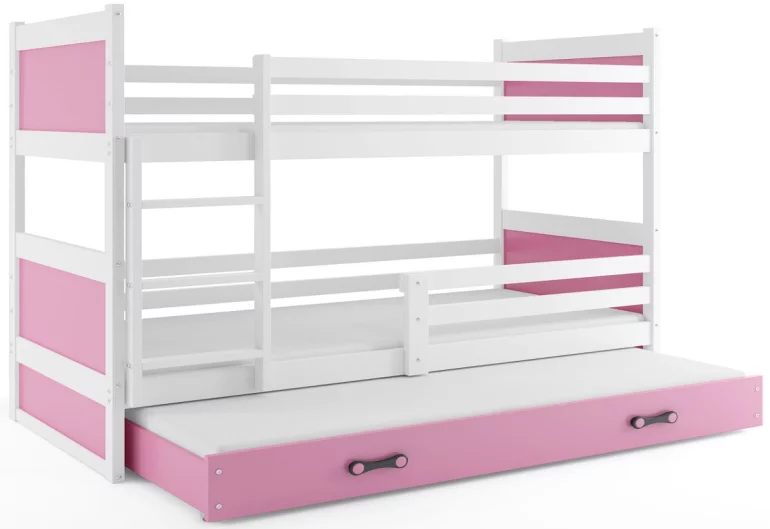 Двуетажно легло FIONA 3 + матрак + решетка БЕЗПЛАТНО, 80x190 cm, бяло, розово