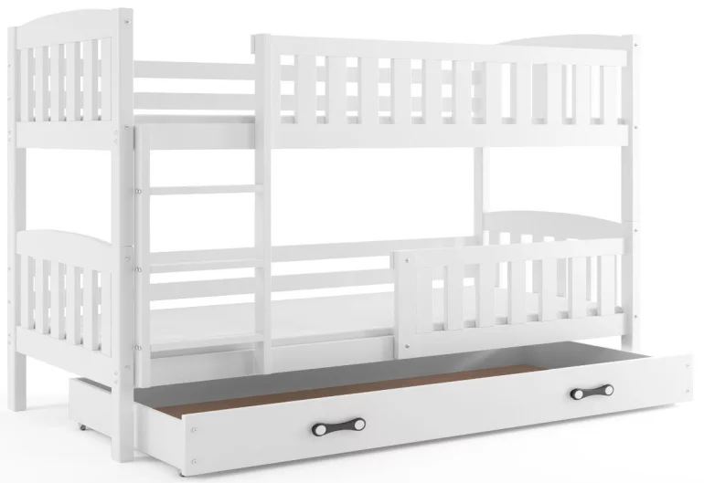 Двуетажно легло FLORENT 2 + МС + матрак + решетка БЕЗПЛАТНО, 90x200, бяло, бяло