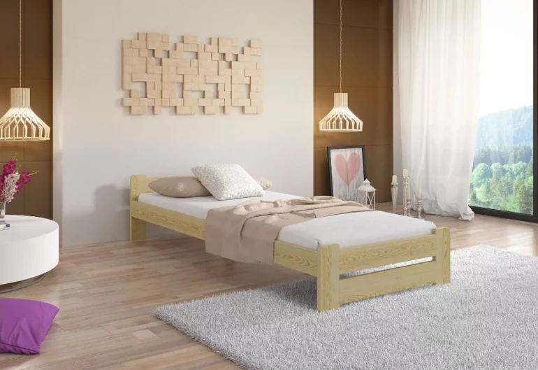 P/ легло от масив HERA + матрак-сандвич MORAVIA + решетка БЕЗПЛАТНО, 90 x 200 cm, естествен лак