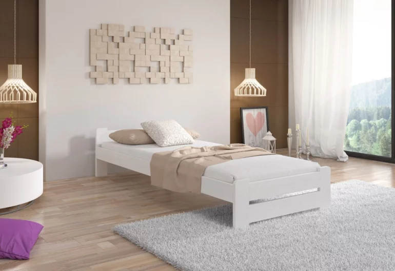 P/ легло от масив HERA + матрак-сандвич MORAVIA + решетка БЕЗПЛАТНО, 90 x 200 cm, бяло