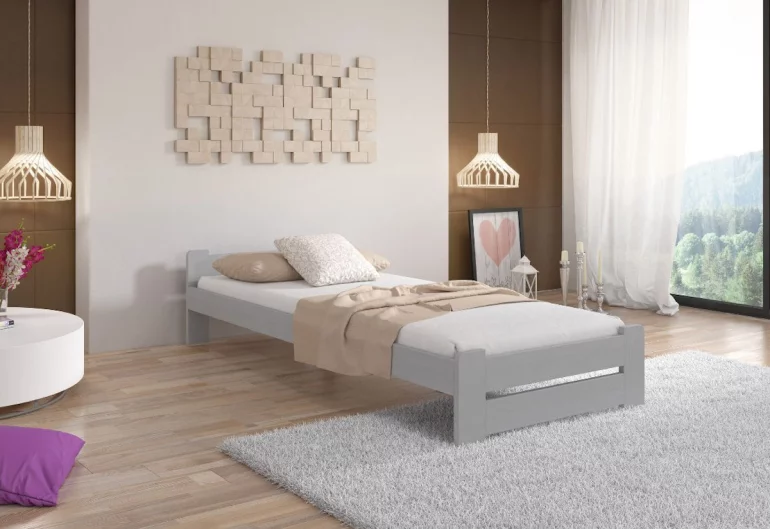 P/ легло от масив HERA + матрак-сандвич MORAVIA + решетка БЕЗПЛАТНО, 90 x 200 cm, сиво
