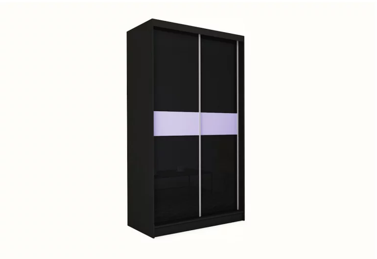 Шкаф с плъзгащи врати ALEXA, черен/бяло стъкло, 150x216x61