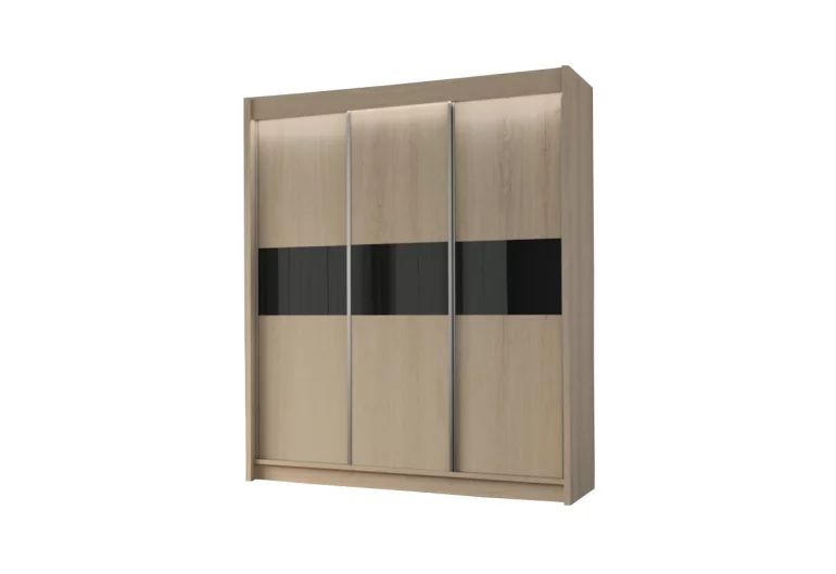 Шкаф с плъзгащи врати ALEXA, сонома/черно стъкло, 180x216x61