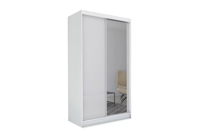 Шкаф с плъзгащи врати и огледало TARRA, бяло, 150x216x61