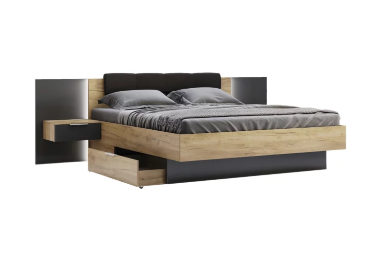 Легло DOTA + нощни шкафчета + матрак MORAVIA, 160x200, дъб kraft/smooth grey