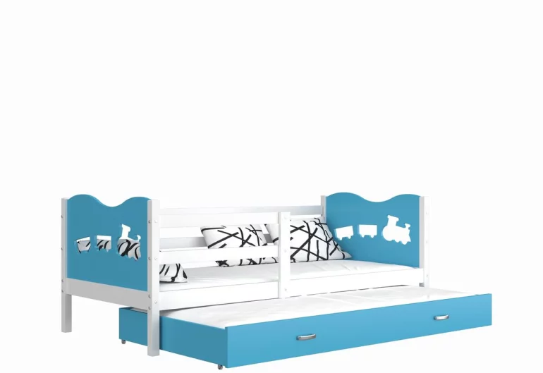 Dětská postel FOX P2 color + matrace + rošt ZDARMA, 184x80, bílá/vláček/modrá