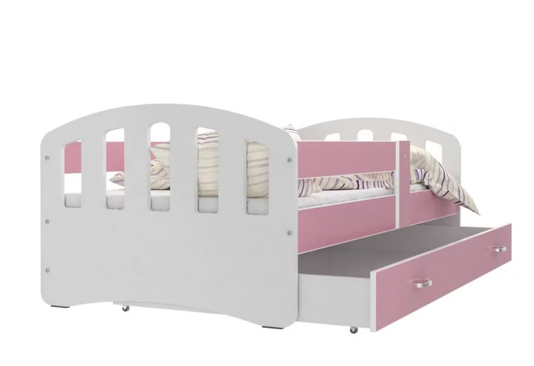 Детско легло HAPPY цветно + матрак + решетка БЕЗПЛАТНО, 160x80, бяло/розово