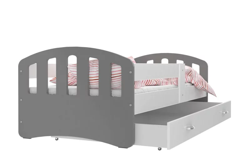 Dětská postel ŠTÍSTKO barevná + matrace + rošt ZDARMA, 180x80, šedá/bílá
