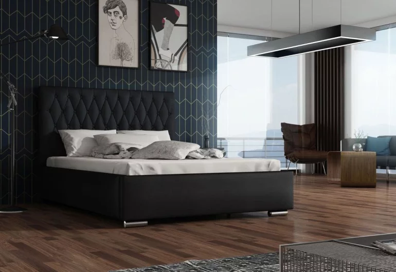 Čalouněná postel REBECA + rošt + matrace, Siena01 s knoflíkem/Dolaro08, 130x200