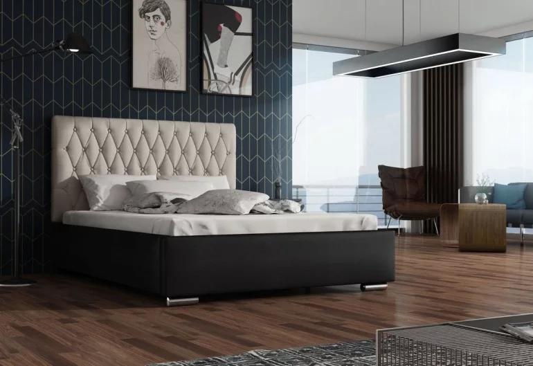 Čalouněná postel REBECA + rošt + matrace, Siena06 s knoflíkem/Dolaro08, 130x200