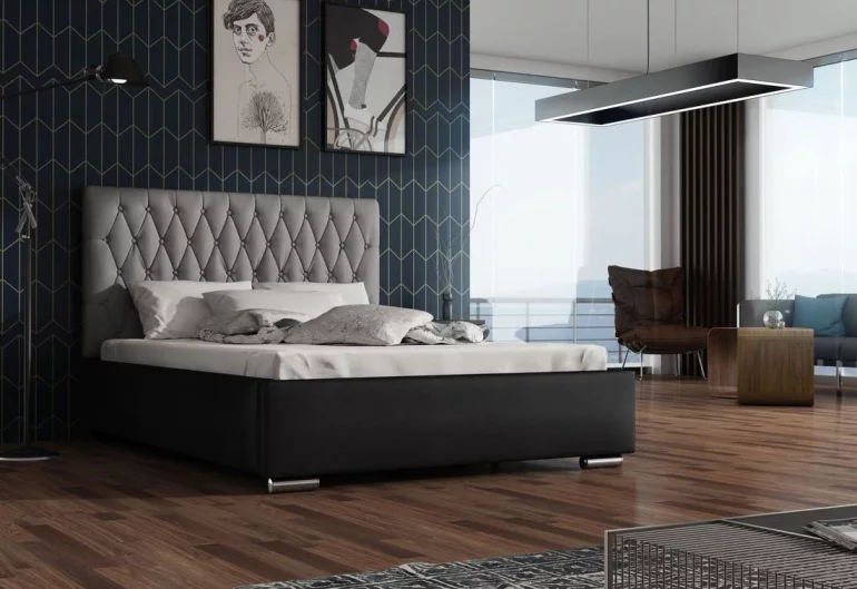 Čalouněná postel REBECA + rošt + matrace, Siena04 s knoflíkem/Dolaro08, 130x200