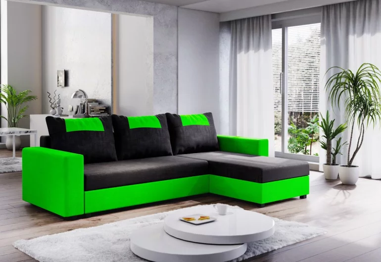 Ъглов разтегателен диван COOPER, 232x144, черен/зелено, mikrofaza04/U062