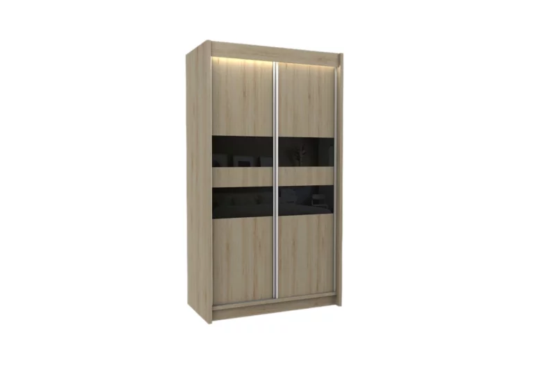 Шкаф с плъзгащи врати IRIS, сонома/черно стъкло, 150x216x61
