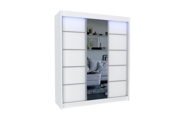 Шкаф с плъзгащи врати и огледало ELVIRA, бяло, 180x216x61