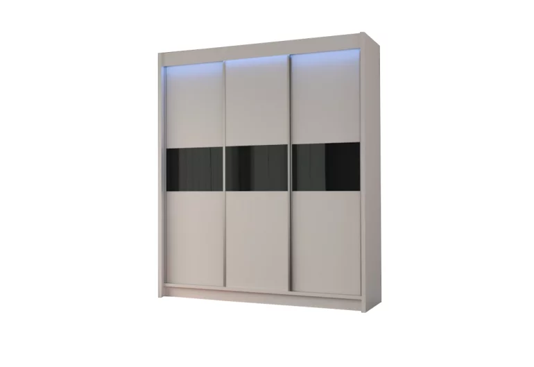 Шкаф с плъзгащи врати ALEXA, бяло/черно стъкло, 180x216x61