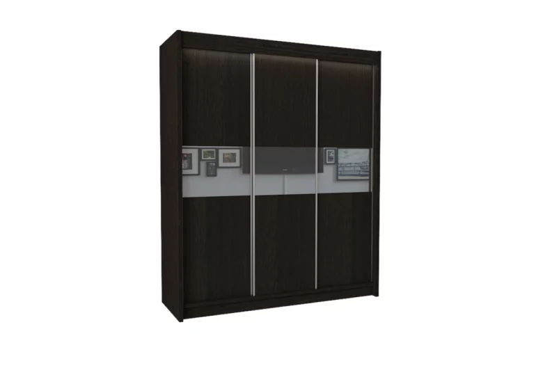 Шкаф с плъзгащи врати ALEXA, венге/бяло стъкло, 180x216x61