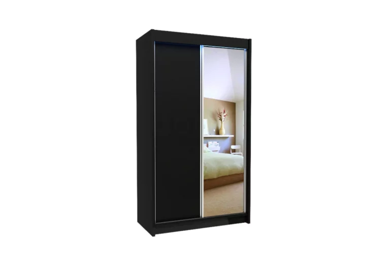 Шкаф с плъзгащи врати и огледало TARRA, черен, 120x216x61