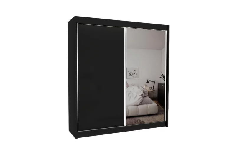 Шкаф с плъзгащи врати и огледало TARRA, черен, 200x216x61