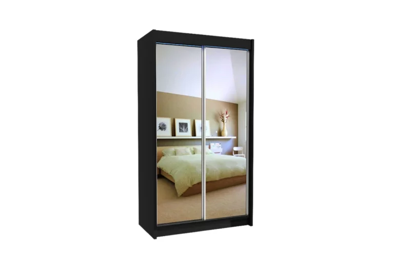 Шкаф с плъзгащи врати и огледало ROBERTA, 120x216x61, черно