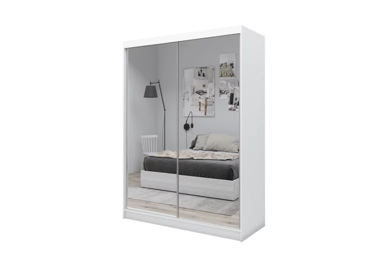 Шкаф с плъзгащи врати и огледало ROBERTA, 160x216x61, бяло