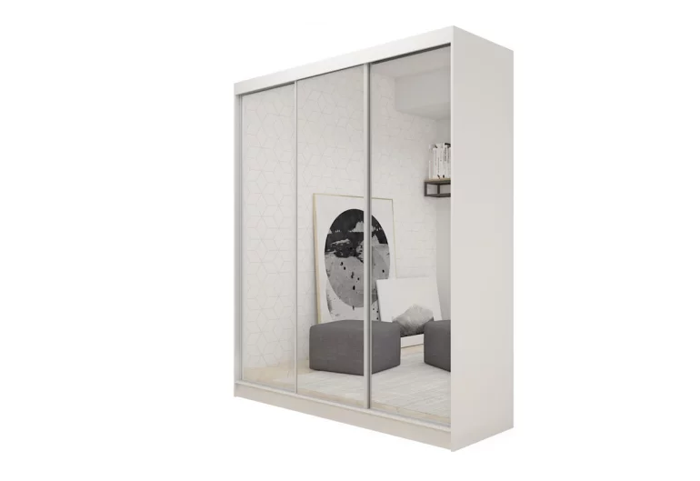 Шкаф с плъзгащи врати и огледало ROBERTA, 180x216x61, бяло