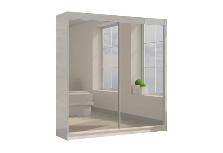 Шкаф с плъзгащи врати и огледало ROBERTA, 200x216x61, бяло