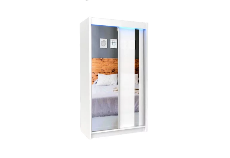 Шкаф с плъзгащи врати и огледало GAJA, 120x216x61, бяло