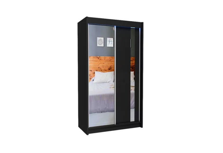 Шкаф с плъзгащи врати и огледало GAJA, 120x216x61, черно