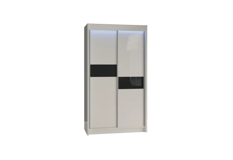 Шкаф с плъзгащи врати i ADRIANA, 120x216x61, бяло/черно стъкло