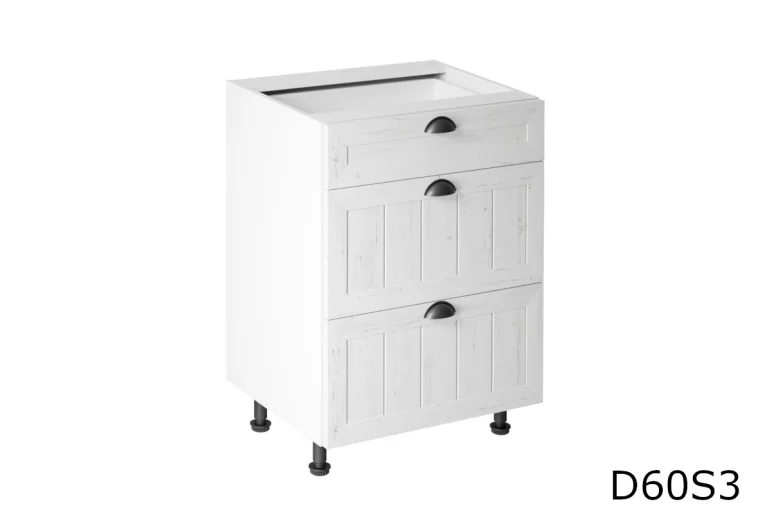 Кухненски шкаф долен с чекмеджета широк LORIENT D60S3, 60x82x47, бяло/бор Андерсен