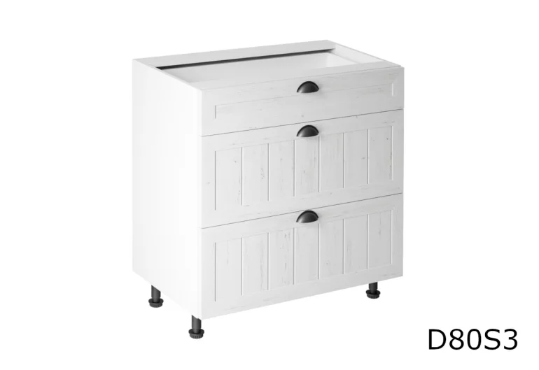 Кухненски шкаф долен с чекмеджета широк LORIENT D80S3, 80x82x47, бяло/бор Андерсен