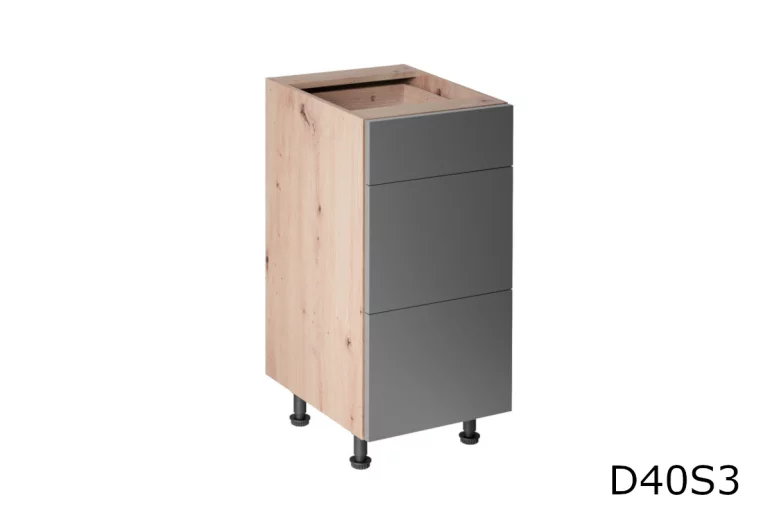 Долен кухненски шкаф с чекмеджета  GLENA D40S3, 40x82x47, дъб artisan/сиво