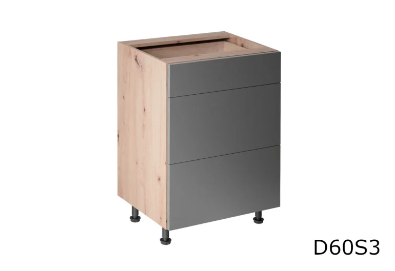 Долен кухненски шкаф с чекмеджета  GLENA D60S3, 60x82x47, дъб artisan/сиво