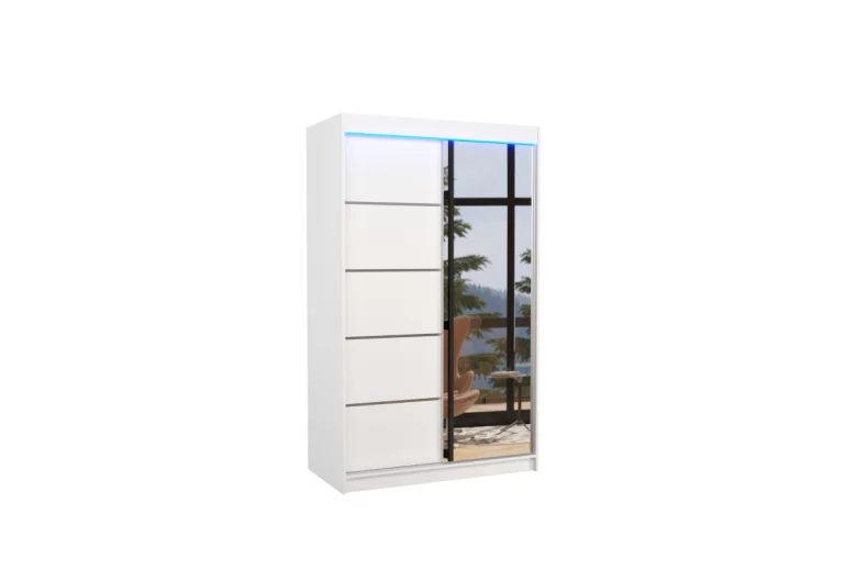 Гардероб с плъзгащи врати с огледало ANCORA, 120x200x58, бял