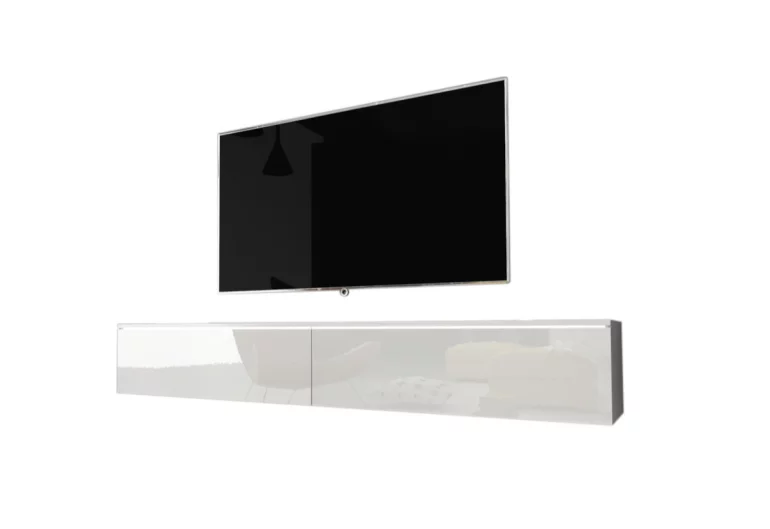 ТВ маса MENDES D 180, 180x30x32, Бял/Бял гланц + LED