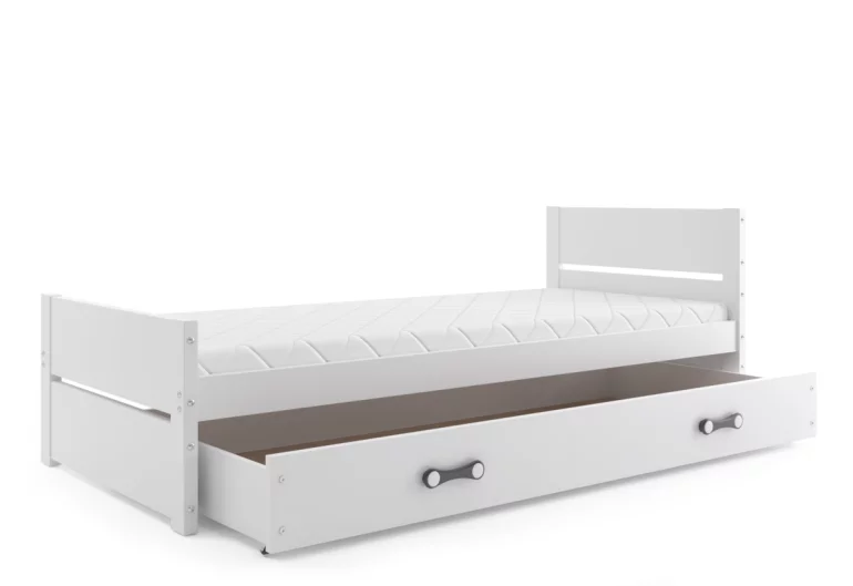 Детско легло DARTEK, 90x200, Бял + място за съхранение + матрак + мрежа