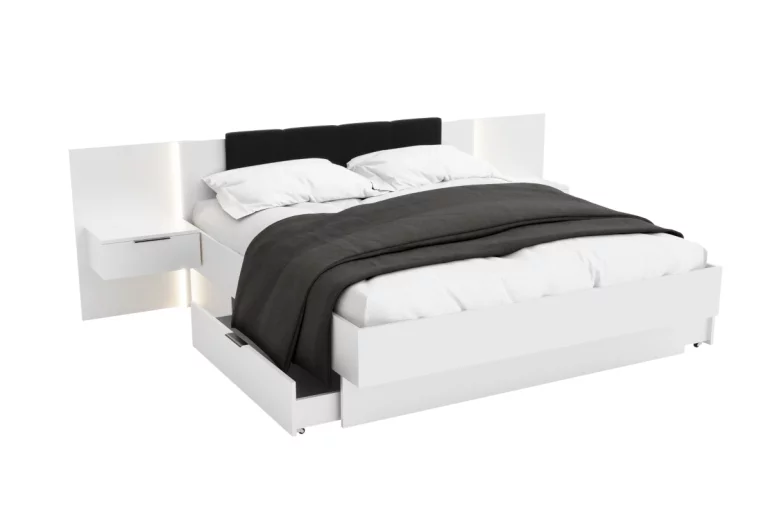 Спалня DOTA + rošt + матрак DE LUX + плот с нощни шкафчета,, 160x200, бял